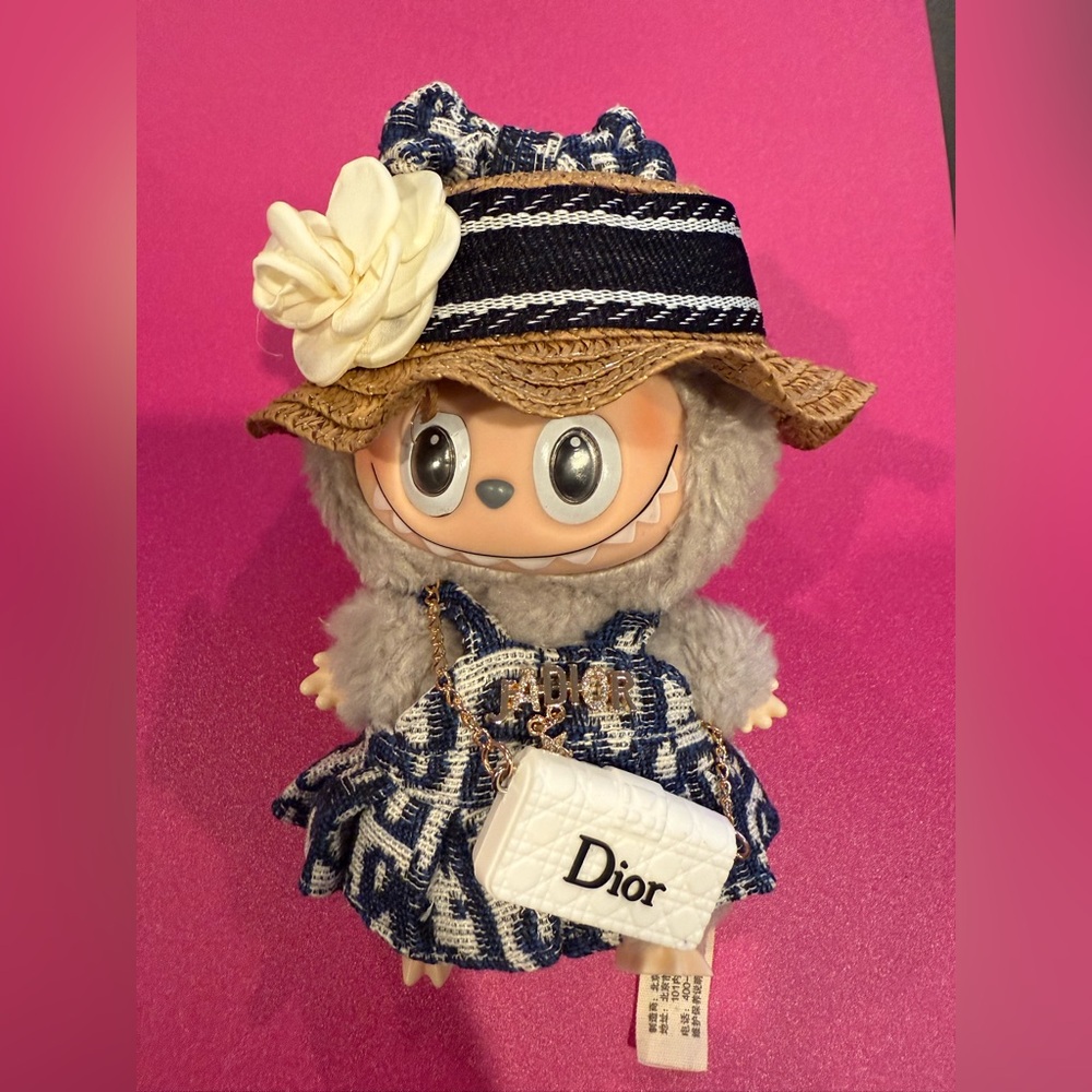 Navy and White labubu outfit with Hat